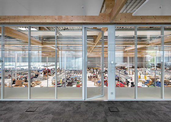 Office Glazed Partition Wall With Quality Hardware Door Demountable 108mm Thickness Frame With Double Glass